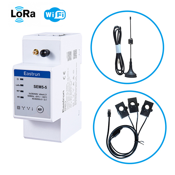 Wi-Fi/LoRa/RS485/以太网通讯 三合一互感器接入 导轨式三相多功能电能表